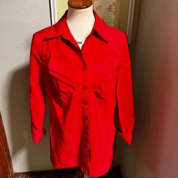 NWT 3/4 Sleeve Multiples Medium Red Button Down Shirt  #155 - Picture 1 of 6